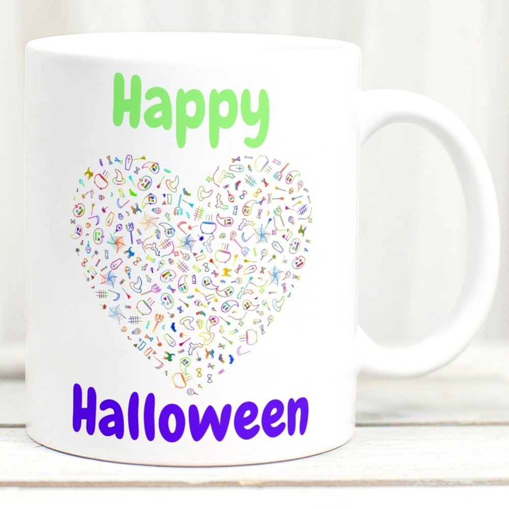 Colorful Happy Halloween Heart Mug
